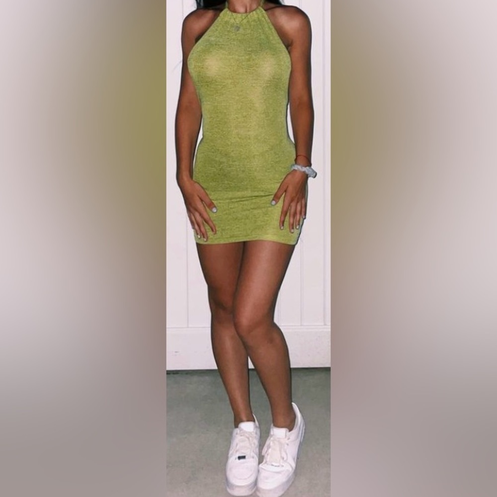 green backless mini dress Shein
